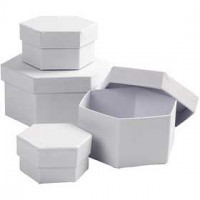 Hexagonal Boxes, D: 6.5+8+10+12 cm, H: 4+5+6+7 cm, 4 pcs, white [HOB-264070]