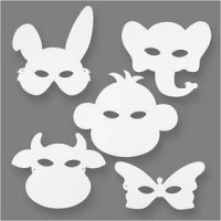 Animal Masks, H: 13-24 cm, W: 20-28 cm, 16 pcs, white [HOB-95201]