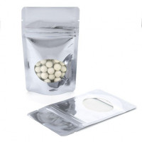 Stand Up Pouches Silver with oval Window 8x5x13cm | 28 grams (100 pieces) [ZBGMO1S]