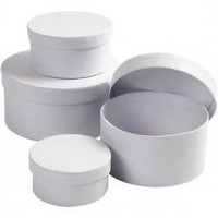 Round Boxes, D: 8+10+12+14 cm, H: 4+5+6+7 cm, 4 pcs, white [HOB-264010]