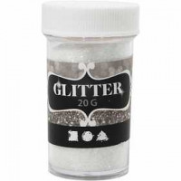 Glitter, D: 35 mm, H: 60 mm, 20 g, white [HOB-284282]