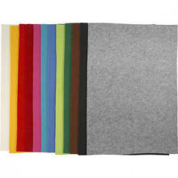 Craft Felt, sheet 42x60 cm, thickness 3 mm, 120 sheets, asstd. colours [HOB-45243]