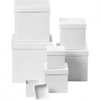 Boxes, size 7.5+10+13+15+18+20+23 cm, H: 7.5+10+13+15+18+20+23 cm, 7 pcs, white [HOB-50437]